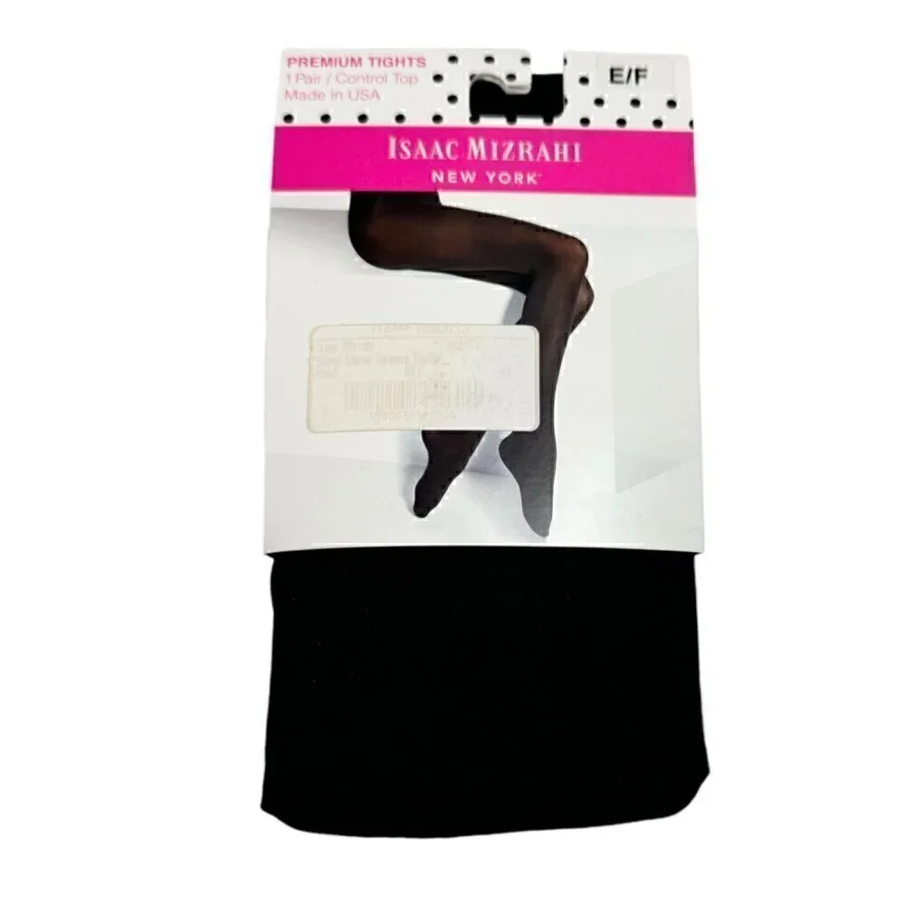 NEW Isaac Mizrahi Black Tights Sz. L 2PCs Opaque Stretch Control Top Fall Goth